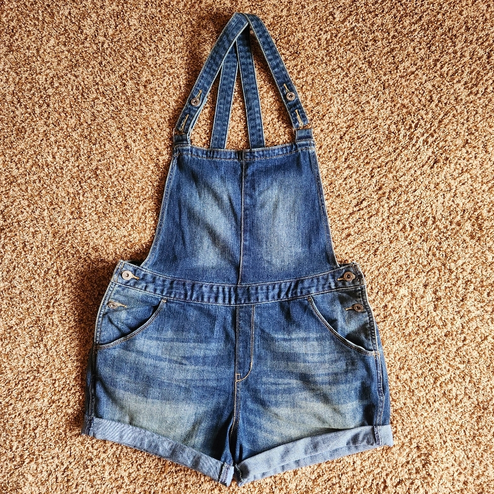 Denizen Levi's Denim Shortall Overall Large Medium Wash Cute Shorts